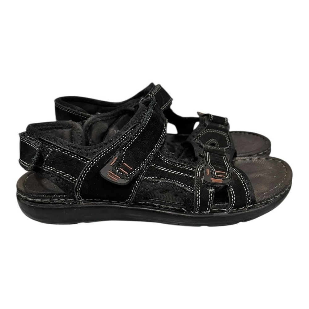 Stepwel Sandals Shoes Mens Size 10 Black Leather Adjustable Strap Walking